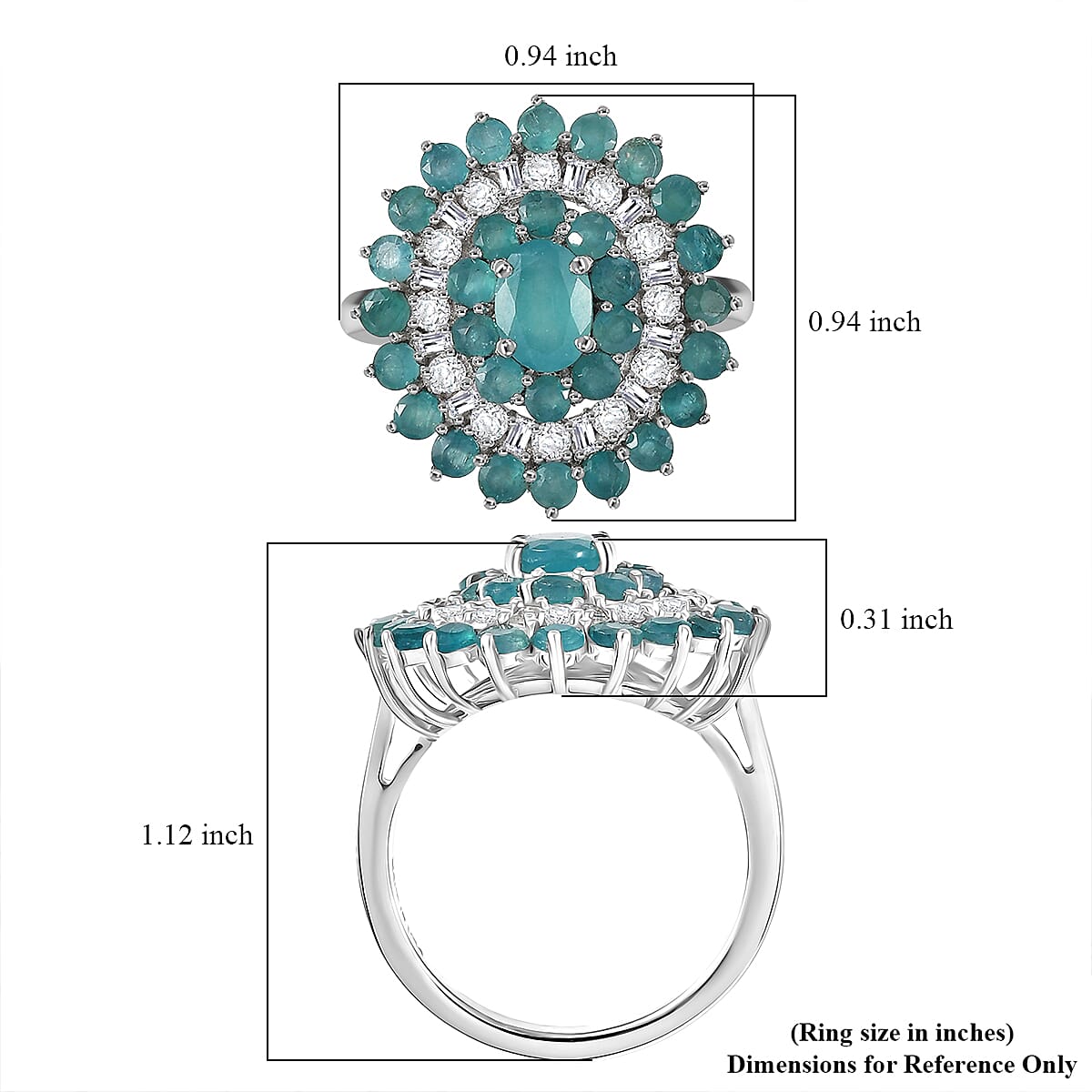 D'Joy Premium Grandidierite and Moissanite 3.70 ctw Celestial Bloom Ring in Rhodium Over Sterling Silver (Size 6.0) image number 5