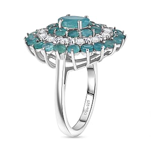 D'Joy Premium Grandidierite and Moissanite 3.70 ctw Celestial Bloom Ring in Rhodium Over Sterling Silver (Size 8.0)