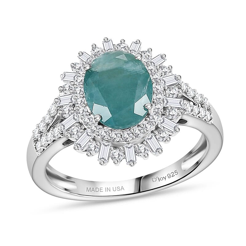 D'Joy Premium Grandidierite and Moissanite 2.50 ctw Sunburst Halo Ring in Rhodium Over Sterling Silver (Size 10.0)