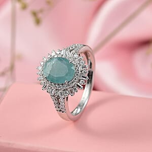 D'Joy Premium Grandidierite and Moissanite 2.50 ctw Sunburst Halo Ring in Rhodium Over Sterling Silver (Size 10.0)