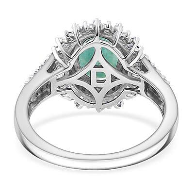 D'Joy Premium Grandidierite and Moissanite 2.50 ctw Sunburst Halo Ring in Rhodium Over Sterling Silver (Size 10.0)