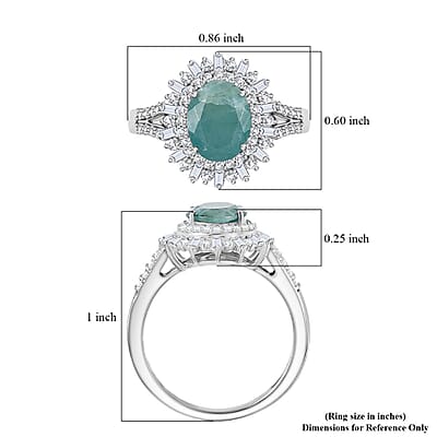 D'Joy Premium Grandidierite and Moissanite 2.50 ctw Sunburst Halo Ring in Rhodium Over Sterling Silver (Size 10.0)