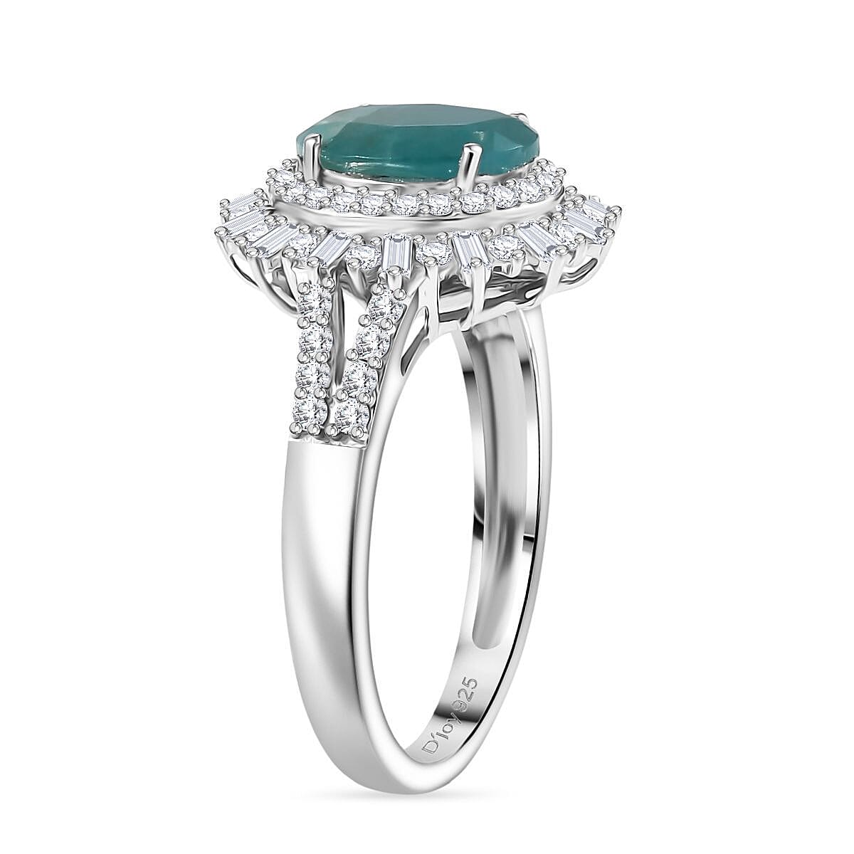 D'Joy Premium Grandidierite and Moissanite 2.50 ctw Sunburst Halo Ring in Rhodium Over Sterling Silver (Size 6.0)