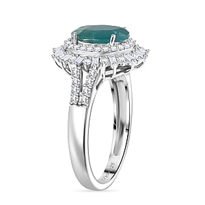 D'Joy Premium Grandidierite and Moissanite 2.50 ctw Sunburst Halo Ring in Rhodium Over Sterling Silver (Size 6.0)