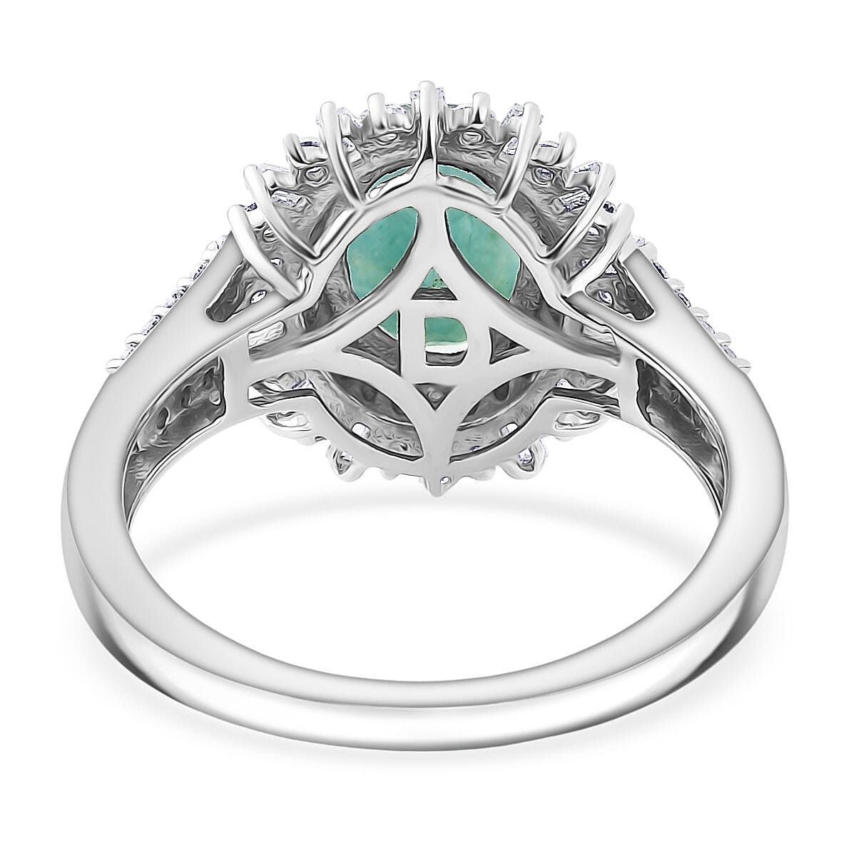 D'Joy Premium Grandidierite and Moissanite 2.50 ctw Sunburst Halo Ring in Rhodium Over Sterling Silver (Size 6.0)
