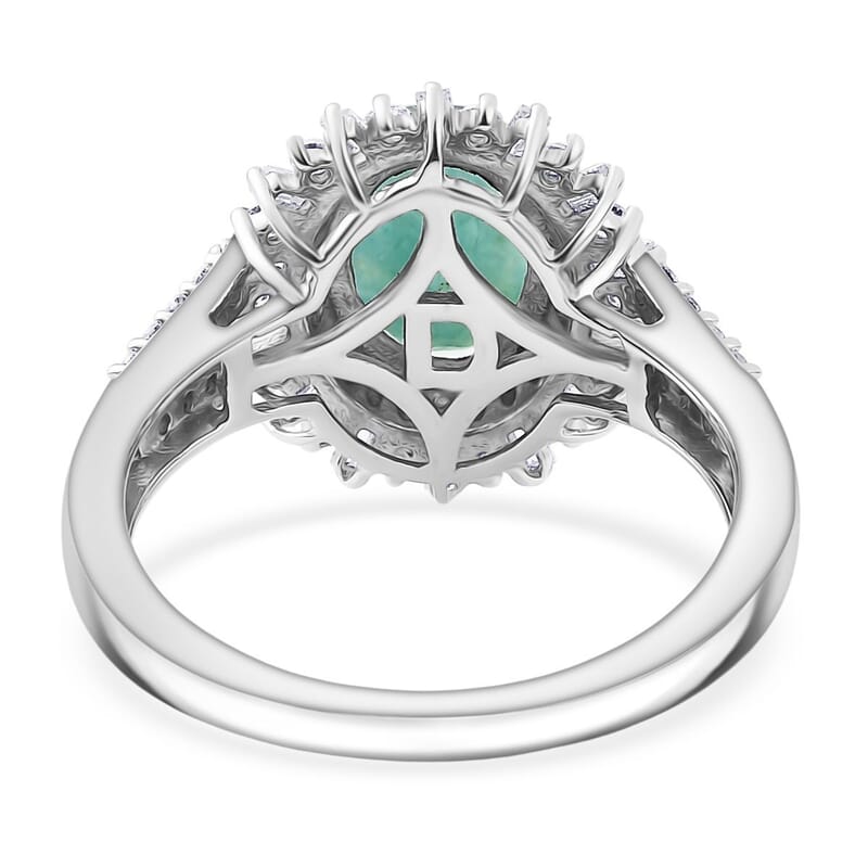 D'Joy Premium Grandidierite and Moissanite 2.50 ctw Sunburst Halo Ring in Rhodium Over Sterling Silver (Size 6.0)