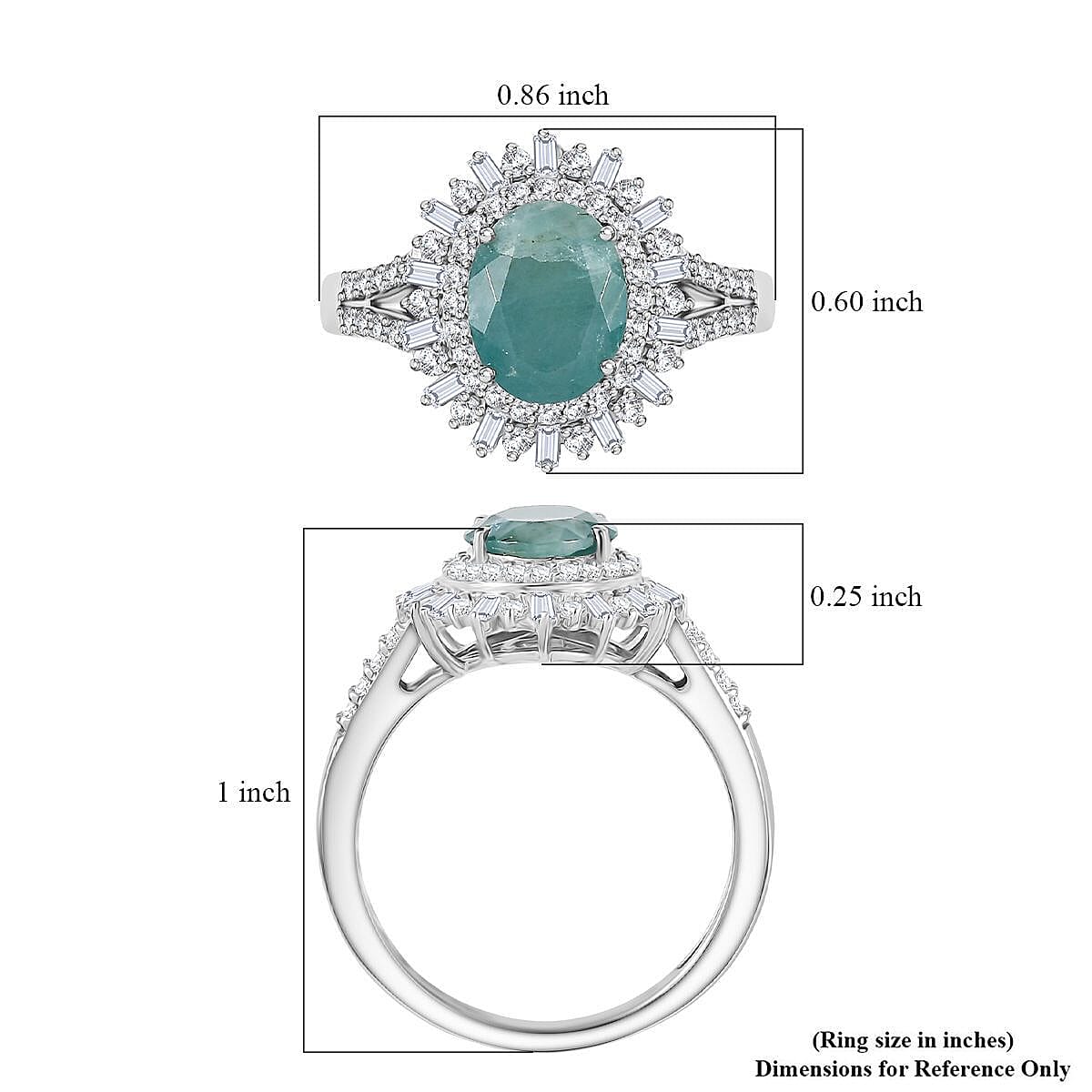 D'Joy Premium Grandidierite and Moissanite 2.50 ctw Sunburst Halo Ring in Rhodium Over Sterling Silver (Size 6.0)