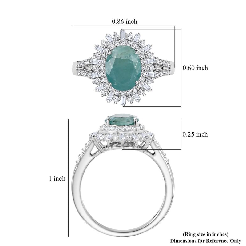 D'Joy Premium Grandidierite and Moissanite 2.50 ctw Sunburst Halo Ring in Rhodium Over Sterling Silver (Size 6.0)