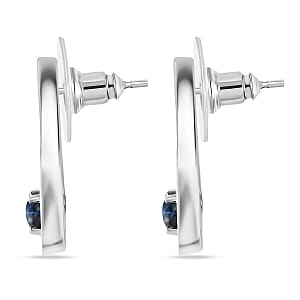 Doorbuster D'Joy Premium Blue Star Sapphire (DF) and Moissanite 2.15 ctw Celestial Drop Earrings in Rhodium Over Sterling Silver