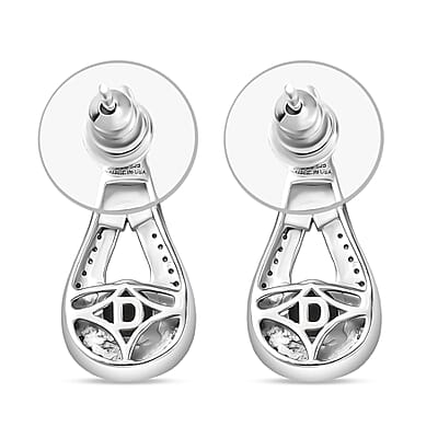 D'Joy Premium Blue Star Sapphire (DF) and Moissanite 2.15 ctw Celestial Drop Earrings in Rhodium Over Sterling Silver