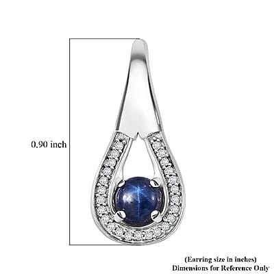 D'Joy Premium Blue Star Sapphire (DF) and Moissanite 2.15 ctw Celestial Drop Earrings in Rhodium Over Sterling Silver