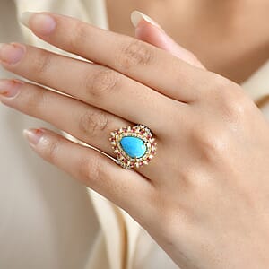 D'Joy Sleeping Beauty Turquoise, Multi Gemstone Ring in 18K Vermeil YG Over Sterling Silver 3.80 ctw (Size 10.0)