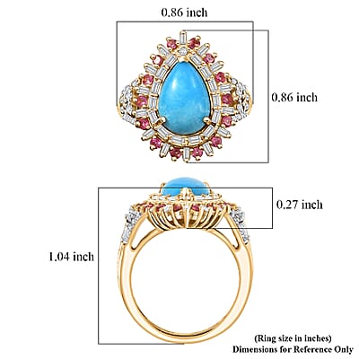 D'Joy Sleeping Beauty Turquoise, Multi Gemstone Ring in 18K Vermeil YG Over Sterling Silver 3.80 ctw (Size 10.0)