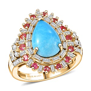 D'Joy Sleeping Beauty Turquoise, Multi Gemstone Ring in 18K Vermeil YG Over Sterling Silver 3.80 ctw (Size 6.0)