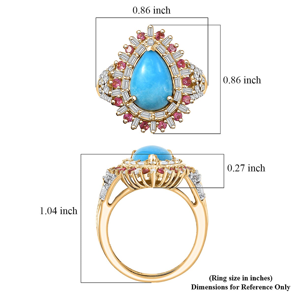 D'Joy Sleeping Beauty Turquoise, Multi Gemstone Ring in 18K Vermeil YG Over Sterling Silver 3.80 ctw (Size 6.0) image number 5