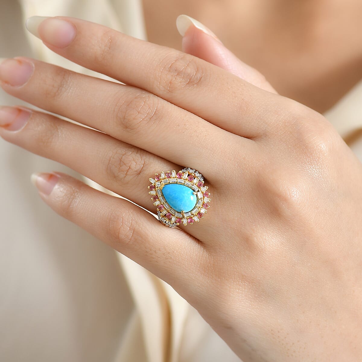 TLV D'Joy Sleeping Beauty Turquoise, Multi Gemstone Ring in 18K Vermeil YG Over Sterling Silver (Size 10.0) 3.80 ctw image number 2