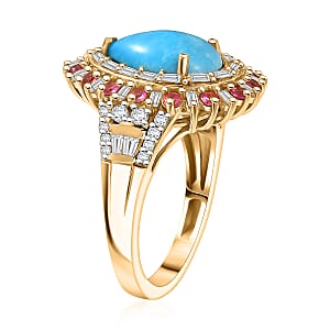 D'Joy Sleeping Beauty Turquoise, Multi Gemstone Ring in 18K Vermeil YG Over Sterling Silver 3.80 ctw (Size 9.0)