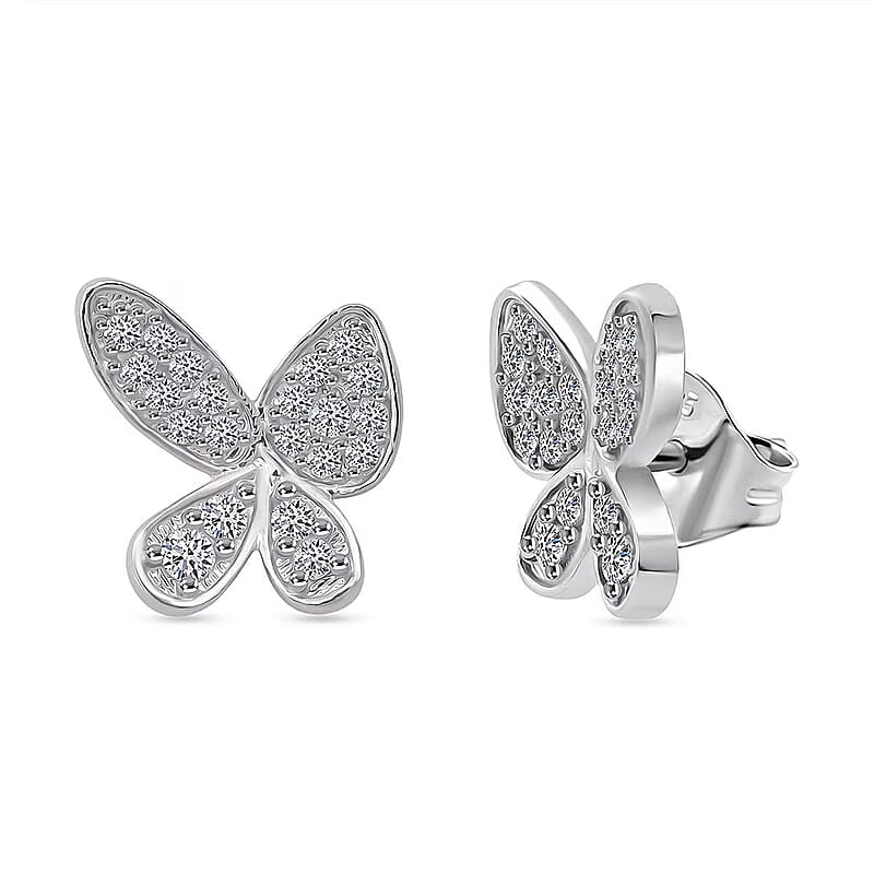 Luxuriant Lab Grown Diamond G-H SI 0.50 ctw Butterfly Earrings in Rhodium Over Sterling Silver