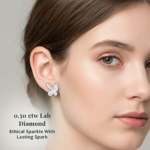Doorbuster Luxuriant Lab Grown Diamond G-H SI 0.50 ctw Butterfly Earrings in Rhodium Over Sterling Silver
