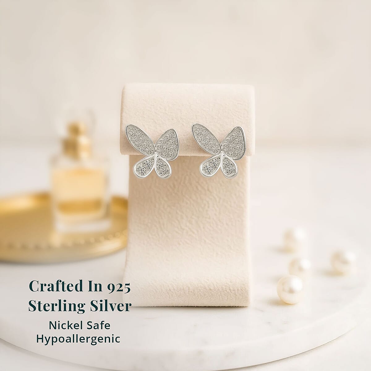 Doorbuster Luxuriant Lab Grown Diamond G-H SI 0.50 ctw Butterfly Earrings in Rhodium Over Sterling Silver image number 2