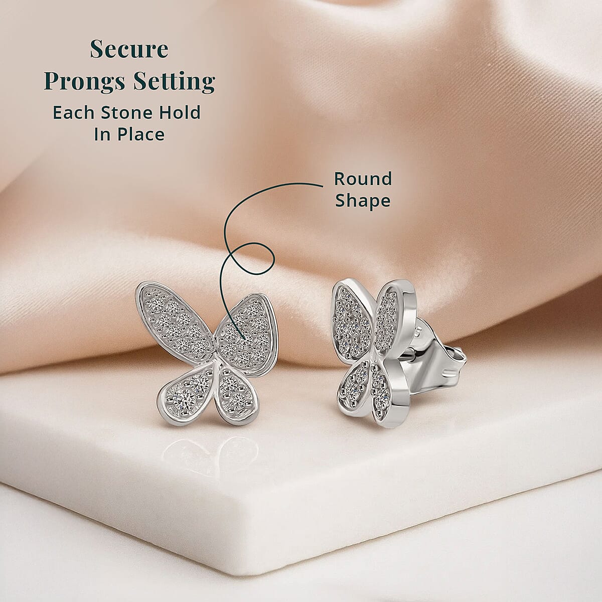 Doorbuster Luxuriant Lab Grown Diamond G-H SI 0.50 ctw Butterfly Earrings in Rhodium Over Sterling Silver image number 4
