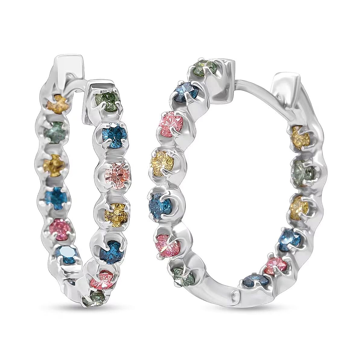 Doorbuster Luxuriant Lab Grown Multi Diamond SI 1.15 ctw Aurora Radiance Hoop Earrings in Rhodium Over Sterling Silver image number 0