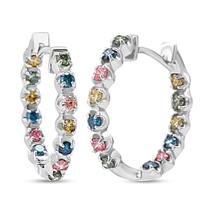 Doorbuster Luxuriant Lab Grown Multi Diamond SI 1.15 ctw Aurora Radiance Hoop Earrings in Rhodium Over Sterling Silver