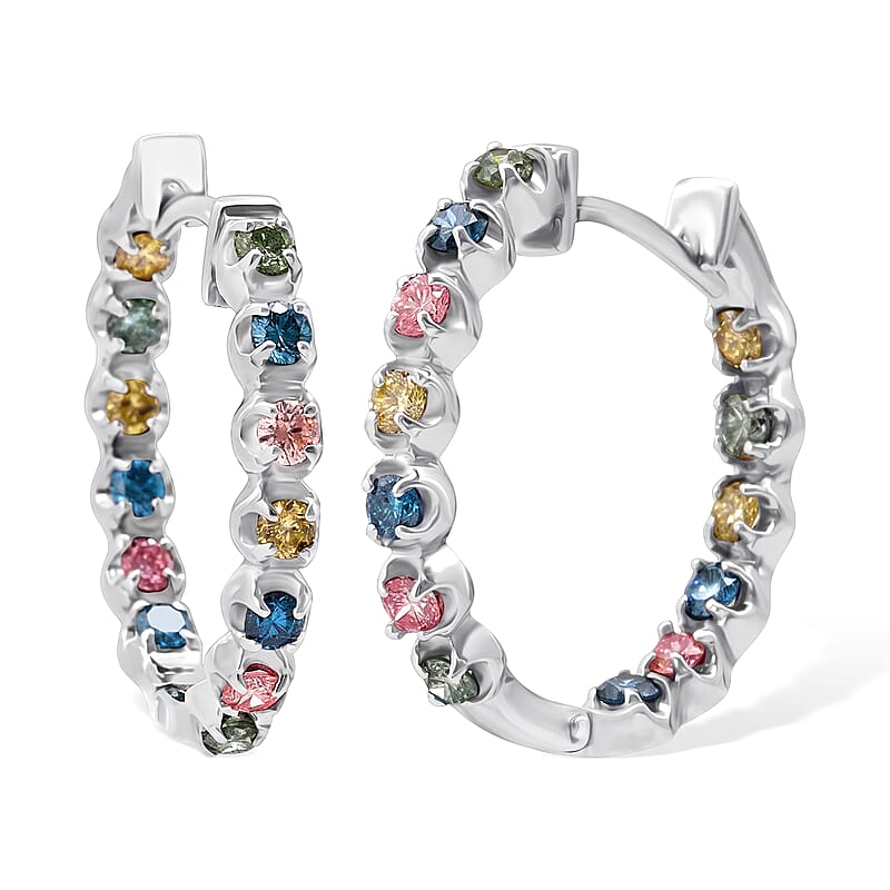 Luxuriant Lab Grown Multi Diamond SI 1.15 ctw Aurora Radiance Hoop Earrings in Rhodium Over Sterling Silver