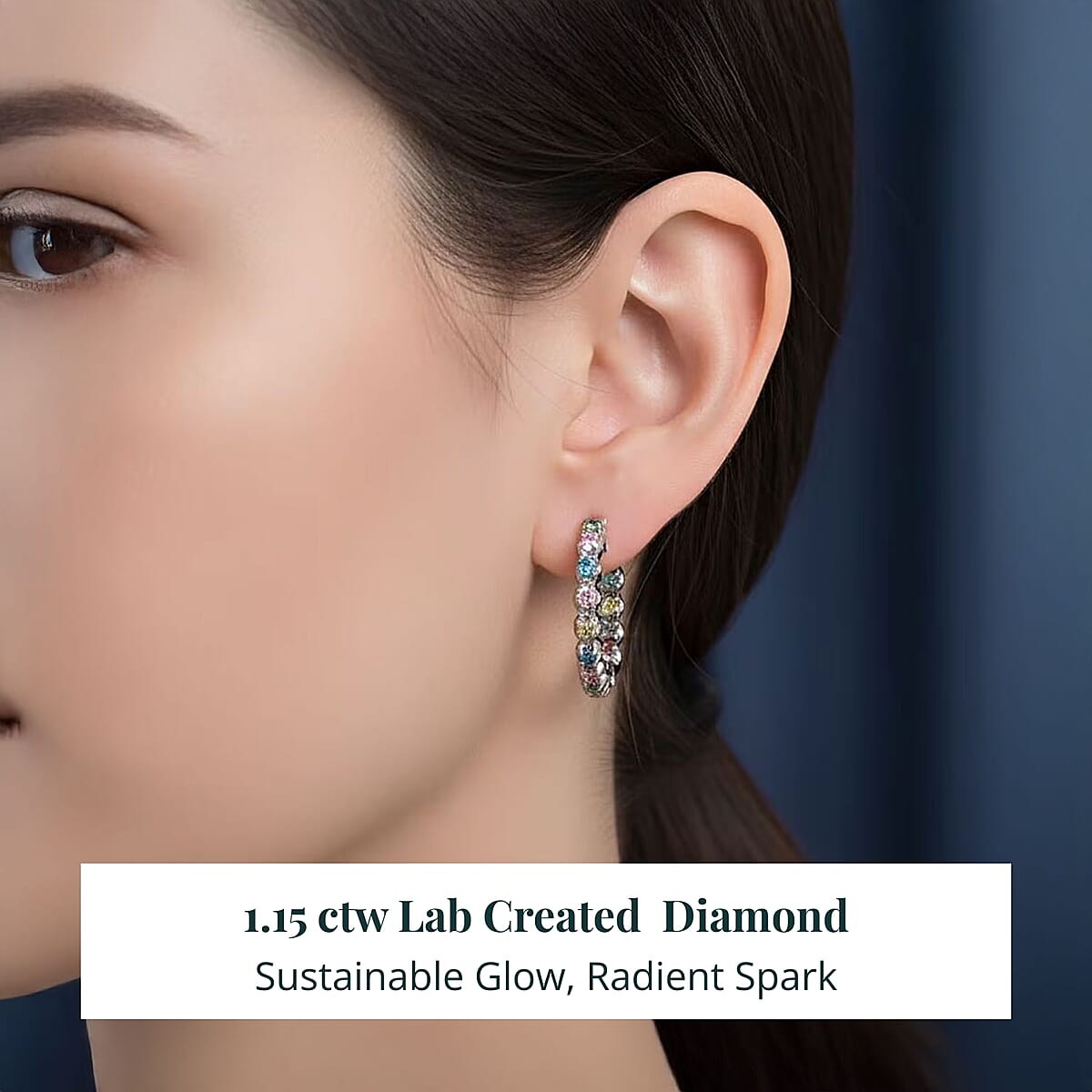 Doorbuster Luxuriant Lab Grown Multi Diamond SI 1.15 ctw Aurora Radiance Hoop Earrings in Rhodium Over Sterling Silver image number 1