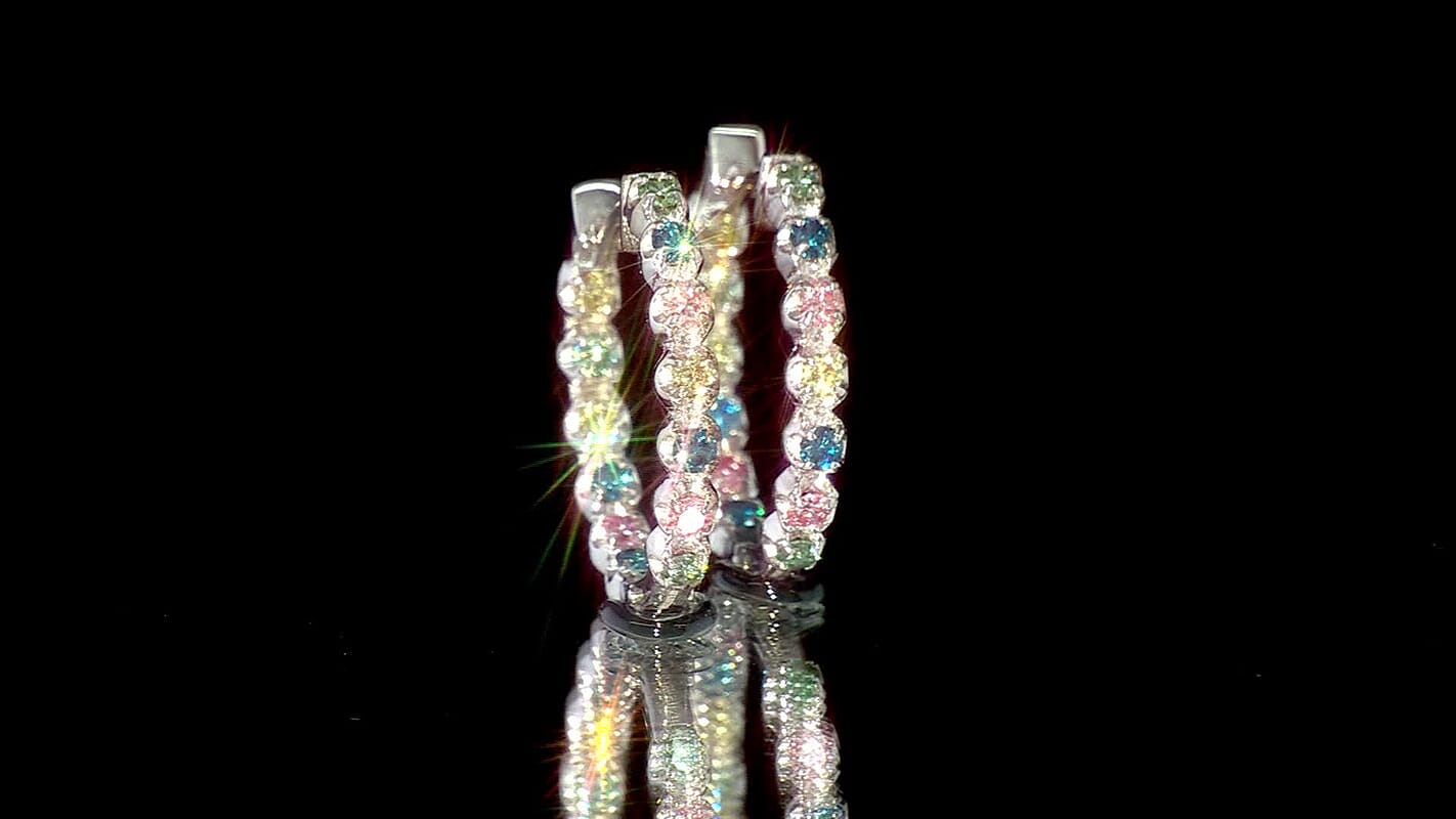 Luxuriant Lab Grown Multi Diamond SI 1.15 ctw Aurora Radiance Hoop Earrings in Rhodium Over Sterling Silver