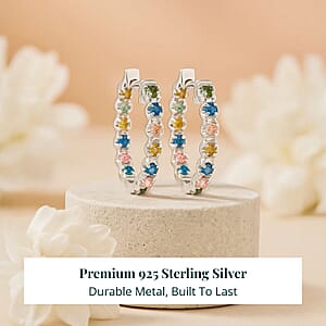 Doorbuster Luxuriant Lab Grown Multi Diamond SI 1.15 ctw Aurora Radiance Hoop Earrings in Rhodium Over Sterling Silver