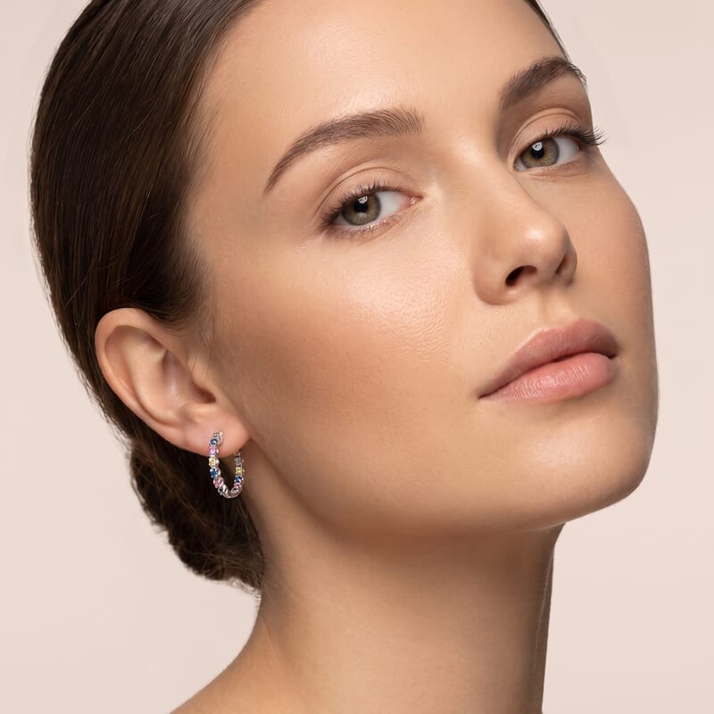 Luxuriant Lab Grown Multi Diamond SI 1.15 ctw Aurora Radiance Inside Out Hoop Earrings in Rhodium Over Sterling Silver