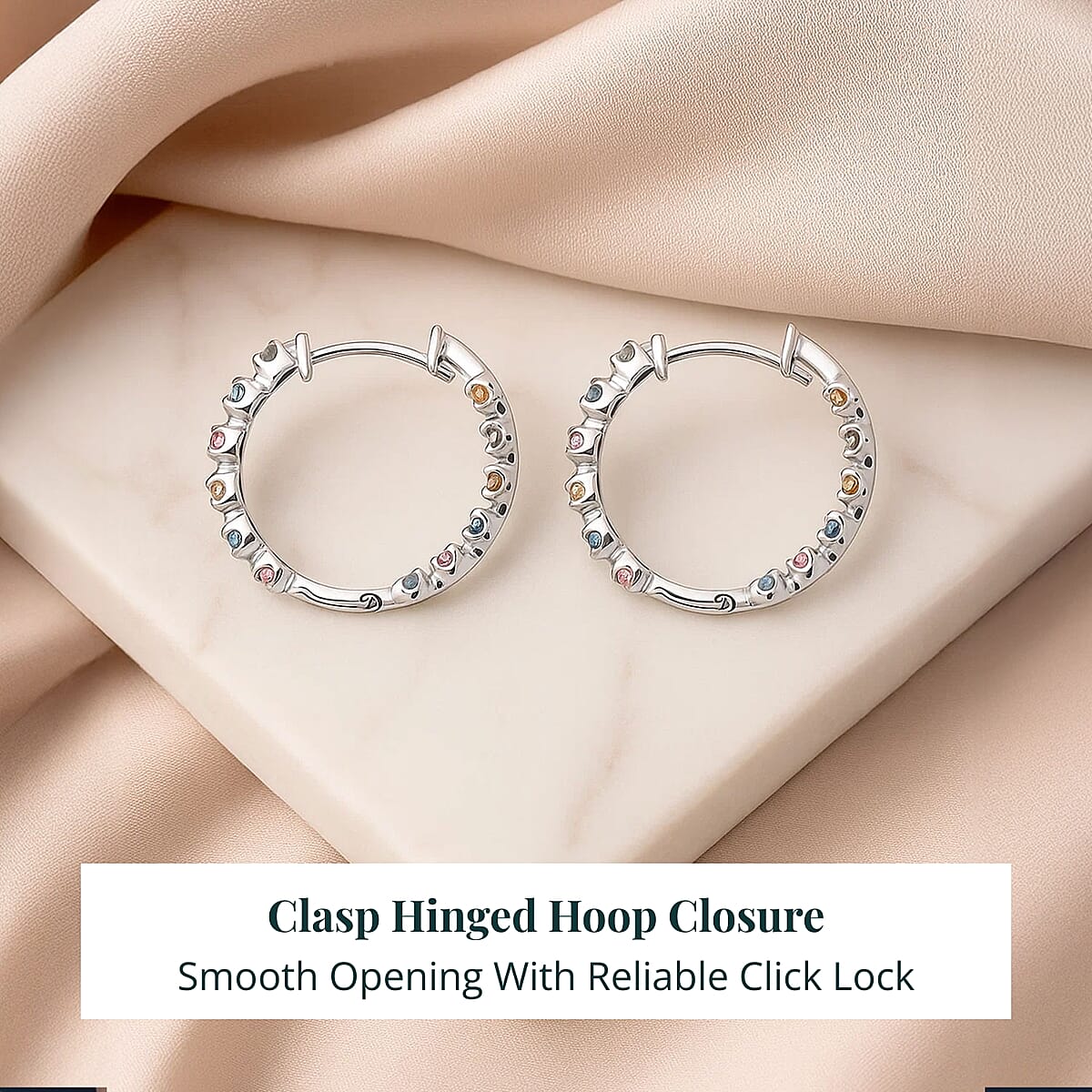 Doorbuster Luxuriant Lab Grown Multi Diamond SI 1.15 ctw Aurora Radiance Hoop Earrings in Rhodium Over Sterling Silver image number 5