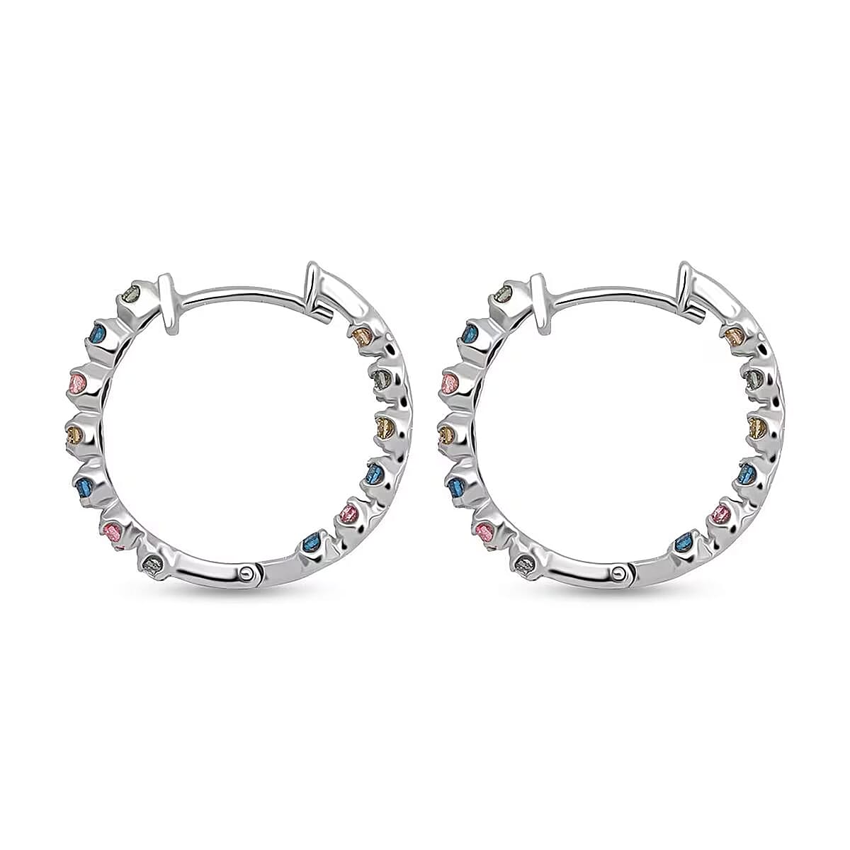 Doorbuster Luxuriant Lab Grown Multi Diamond SI 1.15 ctw Aurora Radiance Hoop Earrings in Rhodium Over Sterling Silver image number 7