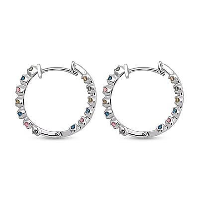 Luxuriant Lab Grown Multi Diamond SI 1.15 ctw Aurora Radiance Hoop Earrings in Rhodium Over Sterling Silver