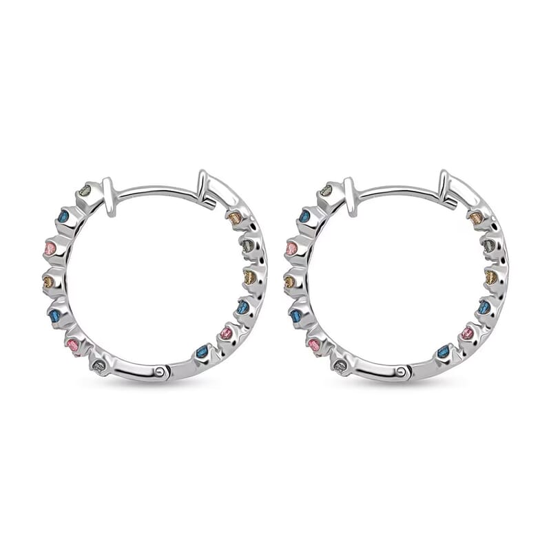 Luxuriant Lab Grown Multi Diamond SI 1.15 ctw Aurora Radiance Inside Out Hoop Earrings in Rhodium Over Sterling Silver