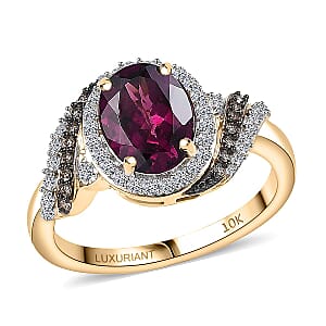 AAA Radiant Ember Garnet, Lab Grown Diamond, Natural Champagne Diamond Ring in 10K Yellow Gold 2.50 ctw (Size 10.0)