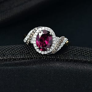 AAA Radiant Ember Garnet, Lab Grown Diamond, Natural Champagne Diamond Ring in 10K Yellow Gold 2.50 ctw (Size 10.0)