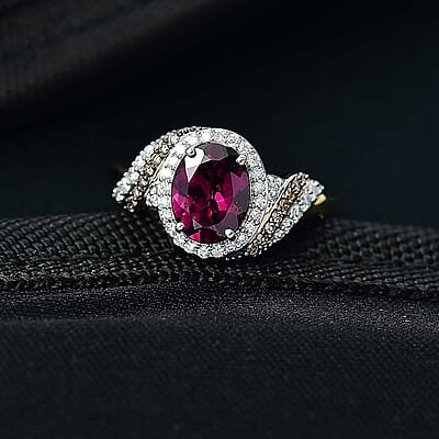 AAA Radiant Ember Garnet, Lab Grown Diamond, Natural Champagne Diamond Ring in 10K Yellow Gold 2.50 ctw (Size 11.0)