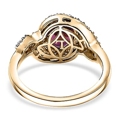 AAA Radiant Ember Garnet, Lab Grown Diamond, Natural Champagne Diamond Ring in 10K Yellow Gold 2.50 ctw (Size 5.0)