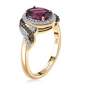AAA Radiant Ember Garnet, Lab Grown Diamond, Natural Champagne Diamond Ring in 10K Yellow Gold 2.50 ctw (Size 6.0)