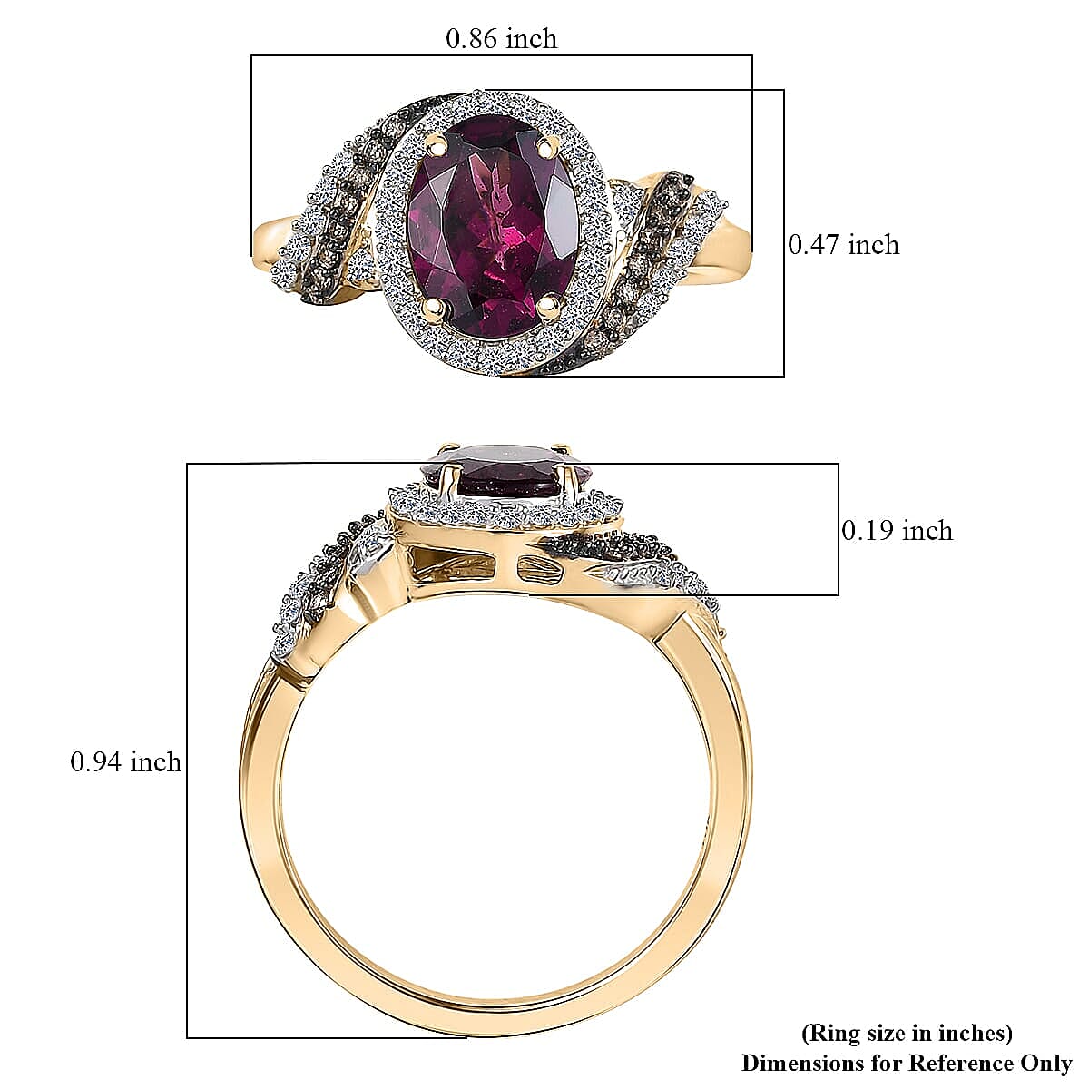 Doorbuster AAA Radiant Ember Garnet, Luxuriant Lab Grown Diamond E-F VS and Natural Champagne Diamond I2 2.50 ctw Flame Crown Ring in 10K Yellow Gold (Size 6.0) image number 5