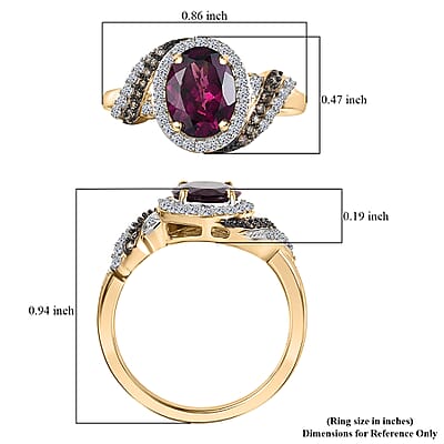 AAA Radiant Ember Garnet, Lab Grown Diamond, Natural Champagne Diamond Ring in 10K Yellow Gold 2.50 ctw (Size 6.0)