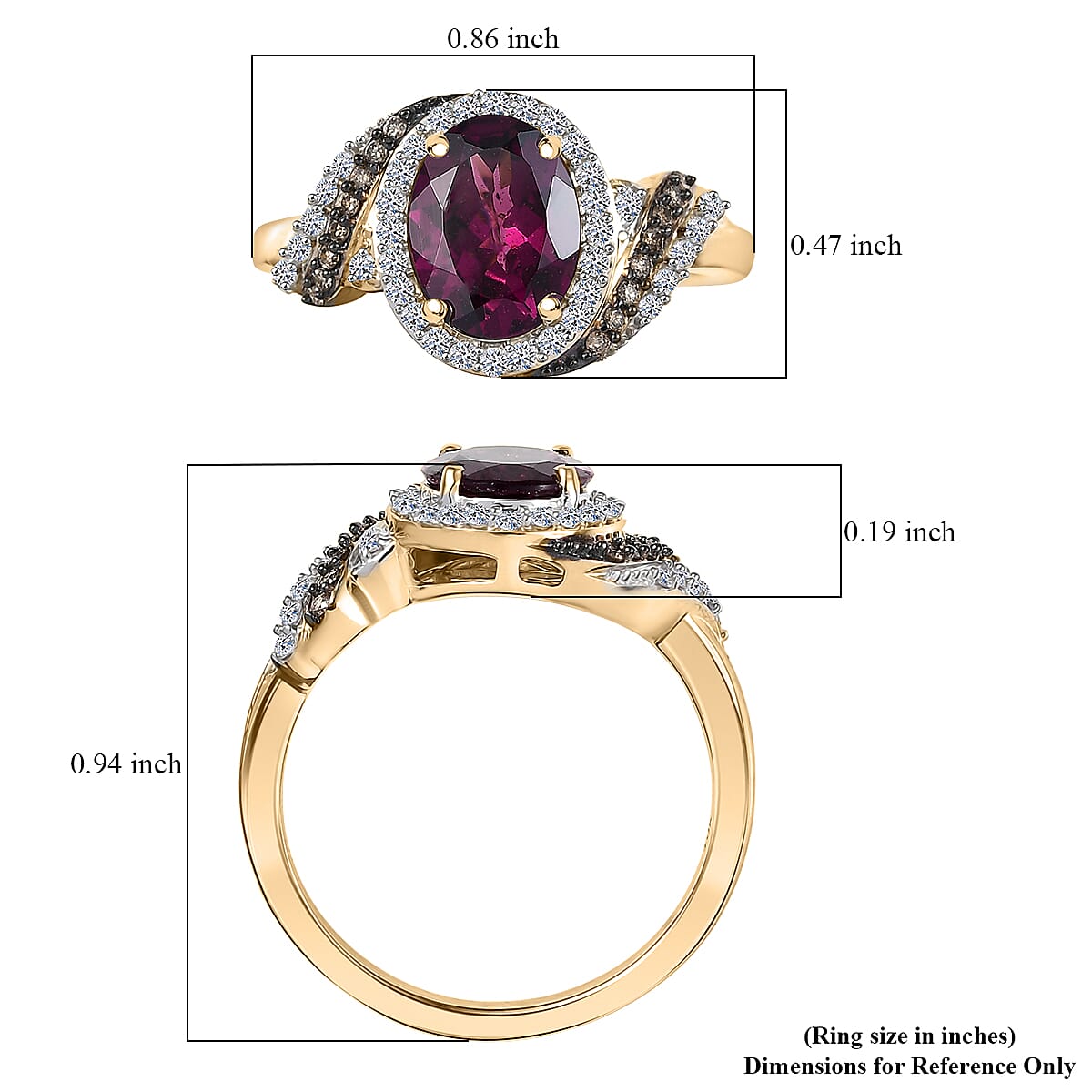 Doorbuster AAA Radiant Ember Garnet, Luxuriant Lab Grown Diamond E-F VS and Natural Champagne Diamond I2 2.50 ctw Flame Crown Ring in 10K Yellow Gold (Size 7.0) image number 5