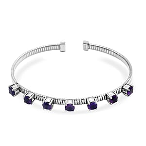 EverTrue African Amethyst 3.30 ctw Classic Cuff Bracelet in Stainless Steel (7.25 In)