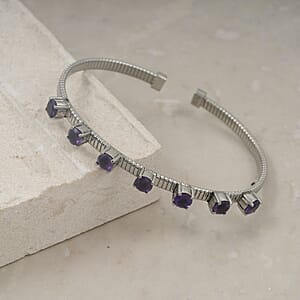 EverTrue African Amethyst 3.30 ctw Classic Cuff Bracelet in Stainless Steel (7.25 In)