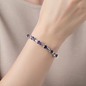 EverTrue African Amethyst 3.30 ctw Classic Cuff Bracelet in Stainless Steel (7.25 In)