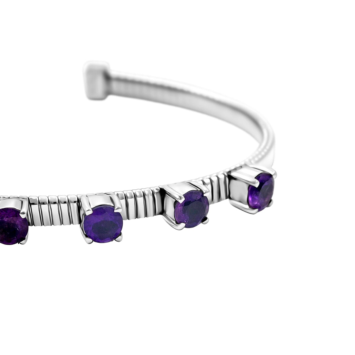 EverTrue African Amethyst 3.30 ctw Classic Cuff Bracelet in Stainless Steel (7.25 In) image number 3