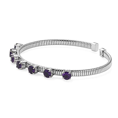 EverTrue African Amethyst 3.30 ctw Classic Cuff Bracelet in Stainless Steel (7.25 In)