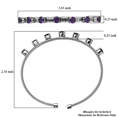 EverTrue African Amethyst 3.30 ctw Classic Cuff Bracelet in Stainless Steel (7.25 In)